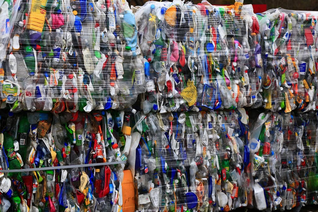 plastic containers packed for recycling